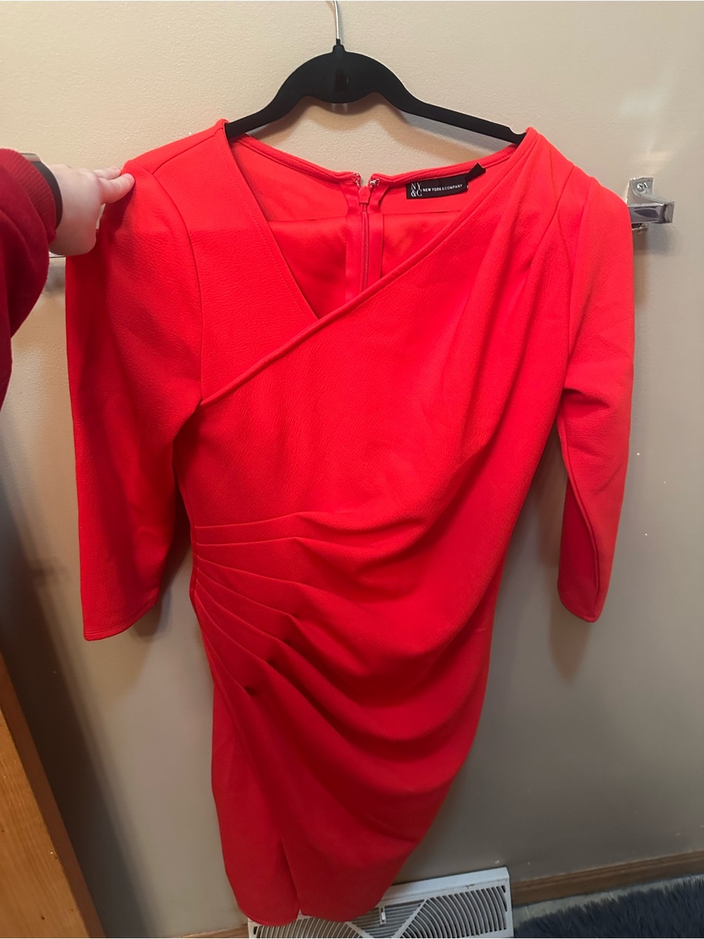 New York & Company Red Draped Sheath Dress